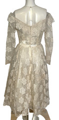 VTG 50s 60s Floral Lace Wedding Dress 34″ Bust 4 6 Full Skirt Off the Shoulder