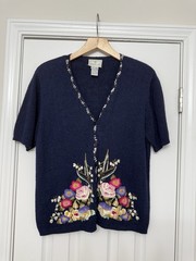 Vintage 1996 Susan Bristol Hand Embroidered Short Sleeve Button Down Blouse