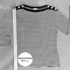 Vintage Long Slv. Tee French Stripes Black & White 55% Combed Cotton Size L, EUC