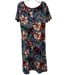 Vtg Hilo Hattie Dress Womens Large Hawaiian Original Floral Midi Tropical Earthy