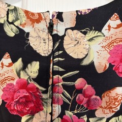Ansley VTG Dark Floral Peplum Midi Day Dress Secretary Rayon Short Slve 80s 90s