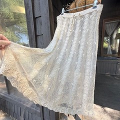 Vintage Hand Crochet Ivory Cotton Lace Maxi Skirt with Rosette Details