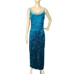 Vintage 90s Crushed Velvet Mermaid Green Wiggle Dress Pearl Collar All That Jazz