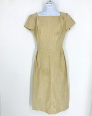Vintage Mr. Blackwell Style Sparkle Cream Natural Silk Pencil Sheath Dress 4?