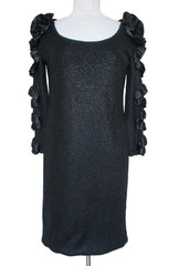 Vtg Carol Mignon Boutique Black Metallic Knit Dress 8 Women Embellished Sleeves