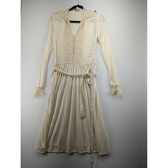 Vintage Montgomery Ward Cream Lace Pintuck Midi Dress Long Sleeve Ivory 10T