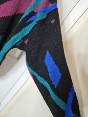 Vintage French Navy Multi Color Knit Ribbed Long Sleeve Sweater Size Large USA