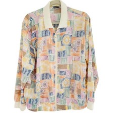 vtg TEDDI womens retro floral pastel 80s 90s grandma zip up jacket lightweight