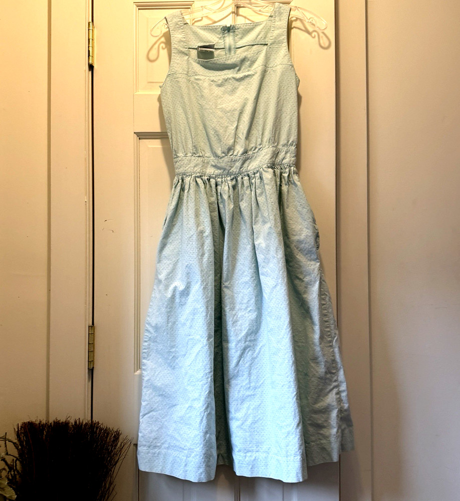 Vintage 1980s Laura Ashley Sz 8 Dress 100% Cotton Powder Blue Pockets