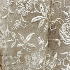 Antique 1900s Edwardian Ecru Net Lace Floral Embroidered Sheer Tea Dress