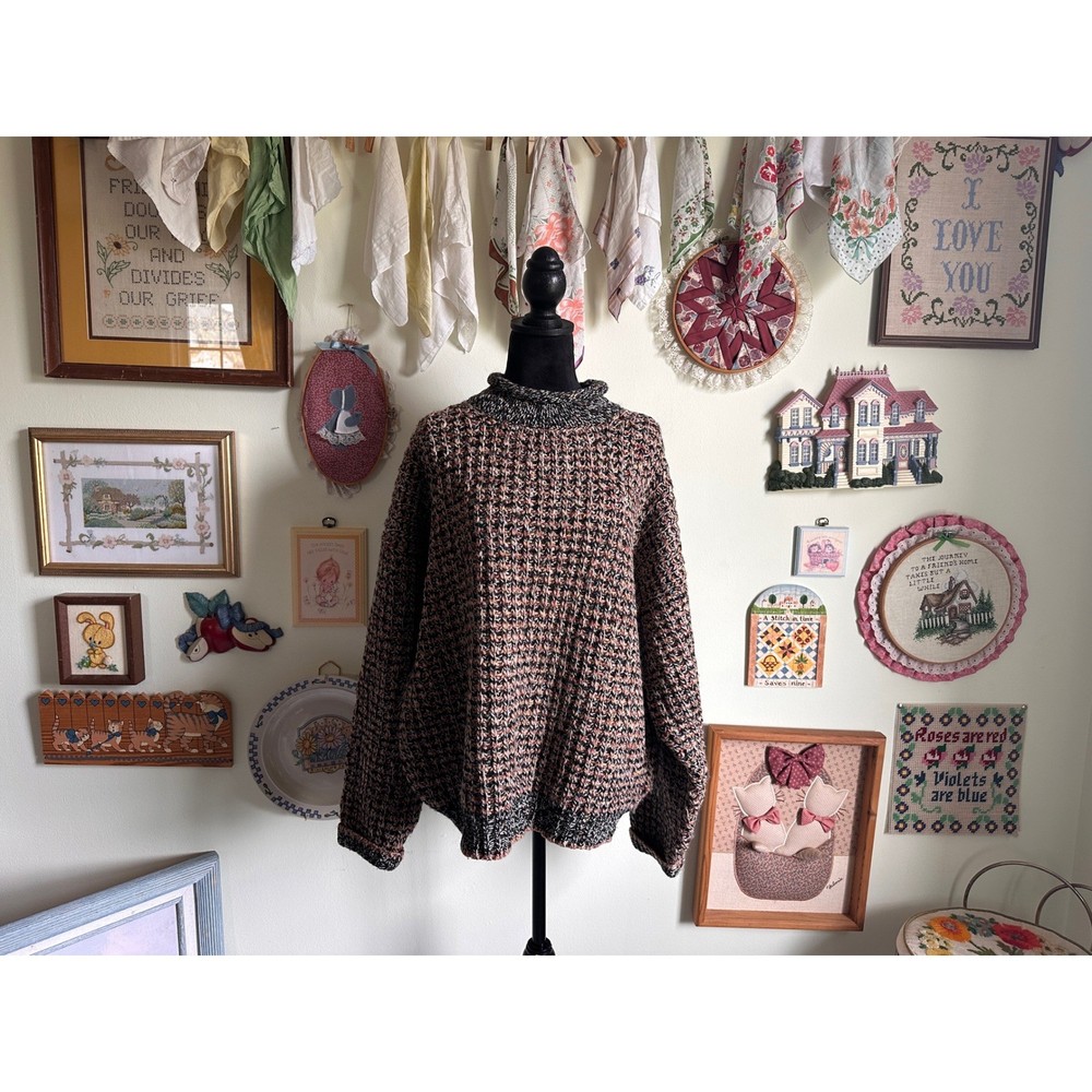 70’s/80’s vintage made in scotland variated chunky knit roll over collar sweater