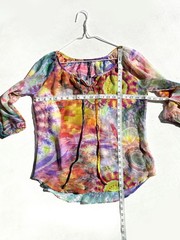 Vintage Kay Celine Top Sz S Colorful Abstract Floral Tunic Sheer Bell Artsy Boho