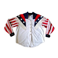 Vintage 90s Womens Western Shirt Panhandle Slim Tassels American Flag USA Large