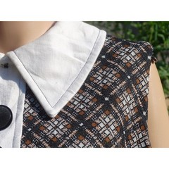 True Vintage 70s Plaid Dress XL 16 18 Dark Academia White Contrast Collar