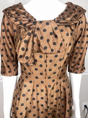 Vintage 1950’s Gigi Young NY brown Silk dots Dress 36” bust 26” waist