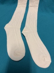 VTG Socks Hosiery 80’s Cable Knit NOS 9-11 22″ USA Stocking School Girl White.