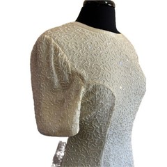 80s Vintage White Beaded A-Line Cocktail Dress Wedding Large