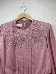 IN THE MOOD Womens 8 Blushing Pink Pleated Lace Cut Outs 2 Piece Dress Vintage