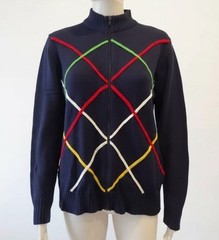 90s Vintage Quantum Sportswear Navy Zip Up Knit Cardigan Large