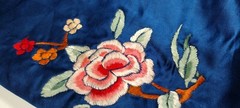 Art Deco 30s Chinese Silk Pants 1920s Antique Embroidery Royal Blue High Waist