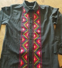 Bohemian Hippie Festival Wear Embroidery Casual Button Down M/L Red Green Unisex