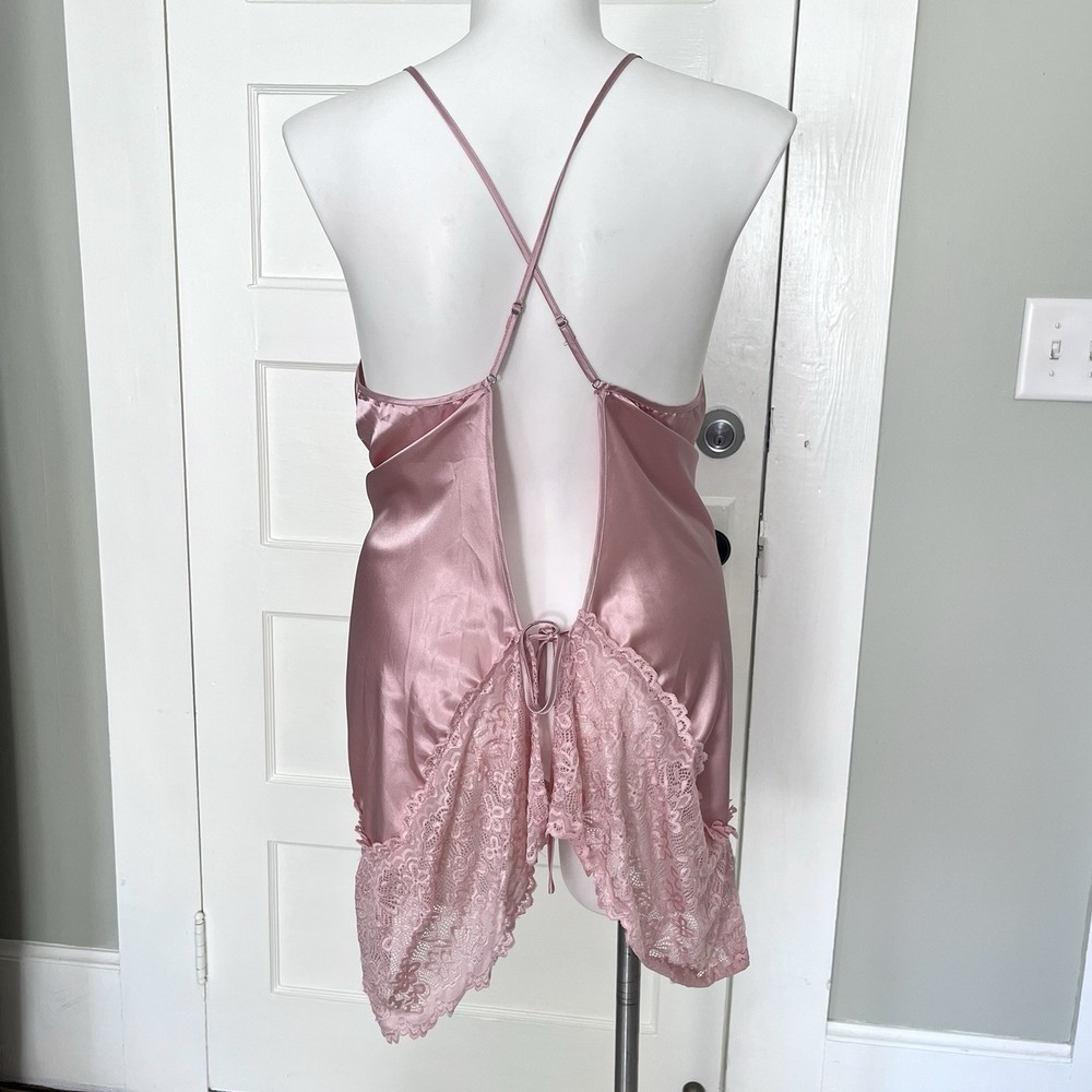 Pink Satin Baby Doll Nightie Lace Open Back Sexy Coquette Fairy Sz 3XL Curvy