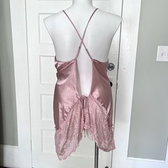 Pink Satin Baby Doll Nightie Lace Open Back Sexy Coquette Fairy Sz 3XL Curvy
