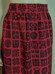 1960s Vintage Harwood Steiger “Tokens” Red Black Fabric Home Sewn Maxi Skirt M