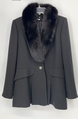 Vintage 90s Alberto Makali Black Fox Fur Collar Power Shoulder Blazer Jacket sm