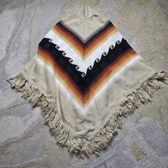 VTG Retro 1970s Adult Knit Poncho Fringe Boho Hippy southwest Cowgirl S/M/L