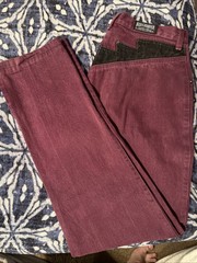 Vintage burgundy western jeans by Roughrider Lawman- black corduroy yoke detail.