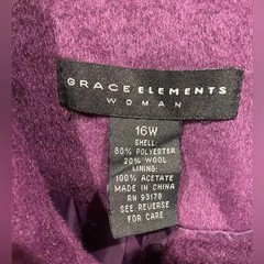 Vintage Grace Elements Women’s Purple Soft Warm Wool Coat Crop Large (16w) EUC