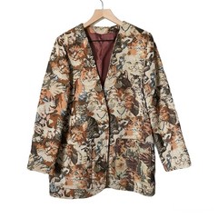 Vintage Cat Tapestry Jacket Women Earth Tone Woven Animal Print Blazer Coat L