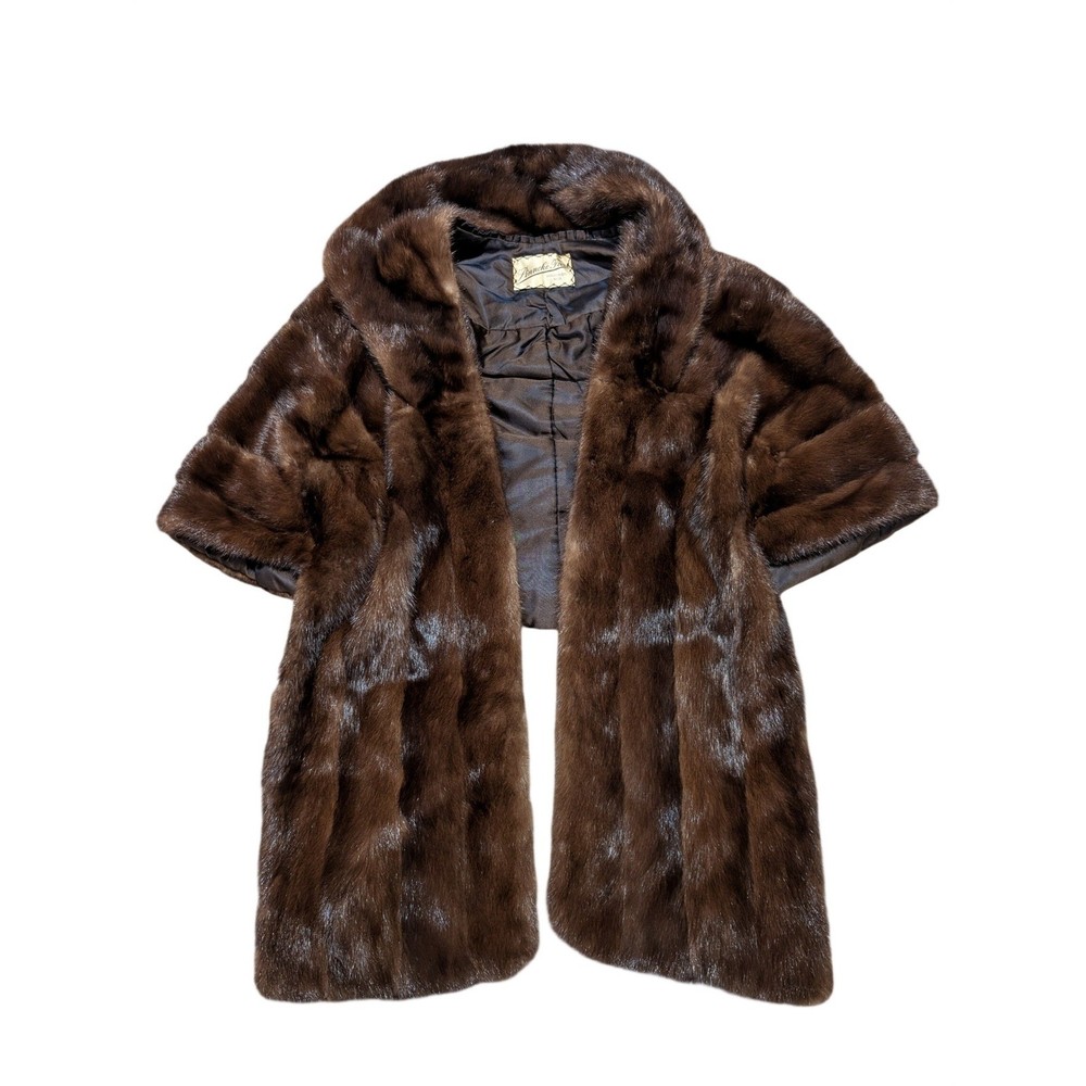 Pinneke Furs Womens Brown Vintage Mink Fur Wrap Capelet Monogrammed MCM 4 Pocket