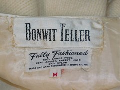 Vtg BONWIT TELLER Ivory Beaded Sequined Lambs Wool Angora Cardigan Sweater Sz M