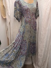 1980’s Gray Blue Purple Soft Rayon Romantic Dress by Nostalgia Size Medium