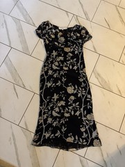 EMANUEL UNGARO MADE IN PARIS SILK SHEER Y2K Floral Mid Length Dress Sz 6 Vintage
