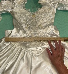 Vtg 80s Wedding Dress Beaded Puff Sleeve Bridal Gown Detachable Train Size 10