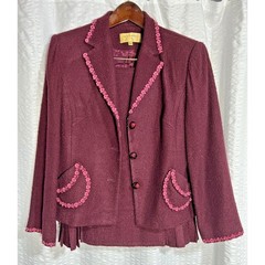 Bergamo Skirt Suit Set Women 10 Burgundy Pink Crochet Trim VTG Coquette Retro
