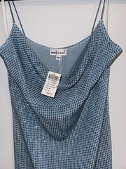 Vintage Y2K Wet Seal Blue Rhinestone Mesh Cowl Neck Dress NWT Medium McBling Fai
