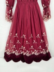 Victor Costa Vintage Burgundy Chiffon Embroidered Long Victorian Dress Sz 8