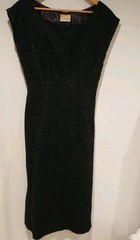 Vintage 1950s Norman Original Black Lace Overlay Cocktail Dress Approx Size 10