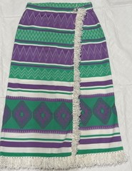 DALTON VINTAGE 60s Lilac Green White PolyKnit Fringes Wrap Skirt-Waist 32″ Sz12