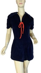 VINTAGE CIRCA 1970’S BEACH PARTY BLUE TERRY CLOTH ROMPER SIZE M