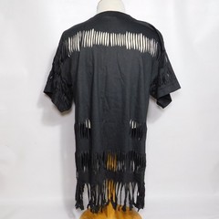 Vintage 1980s Shredded Fringe ST THOMAS 1987 Single Stitch Black T Shirt Size XL