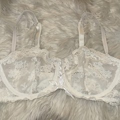 Vintage Victorias Secret Pink Label Unlined Lace Bra Sheer UW Womens 36D White