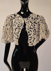 EXCEPTIONAL EDWARDIAN HAND MADE GROS POINT DE VENISE LACE JACKET W BELL SLEEVES