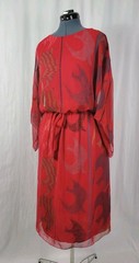 Vintage Miss Elliette Red Blouson Dress w Sheer Overlay & Tie Belt Size 12