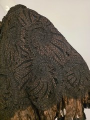 BEAUTIFUL VICTORIAN 1870’S HAND MADE TAPE LACE CAPE W SILK RUFFLES