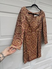 1960s Vintage Adele Simpson Red Orange Metallic Dress
